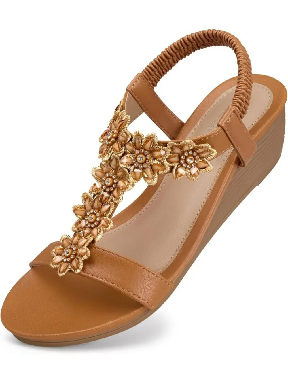 Women's Brown Wedge Sandals Summer Platform Comfortable Low Wedges Shoes